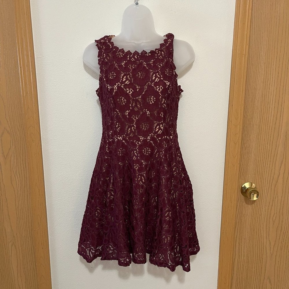 Burgundy Purple Lace and Nude Dress